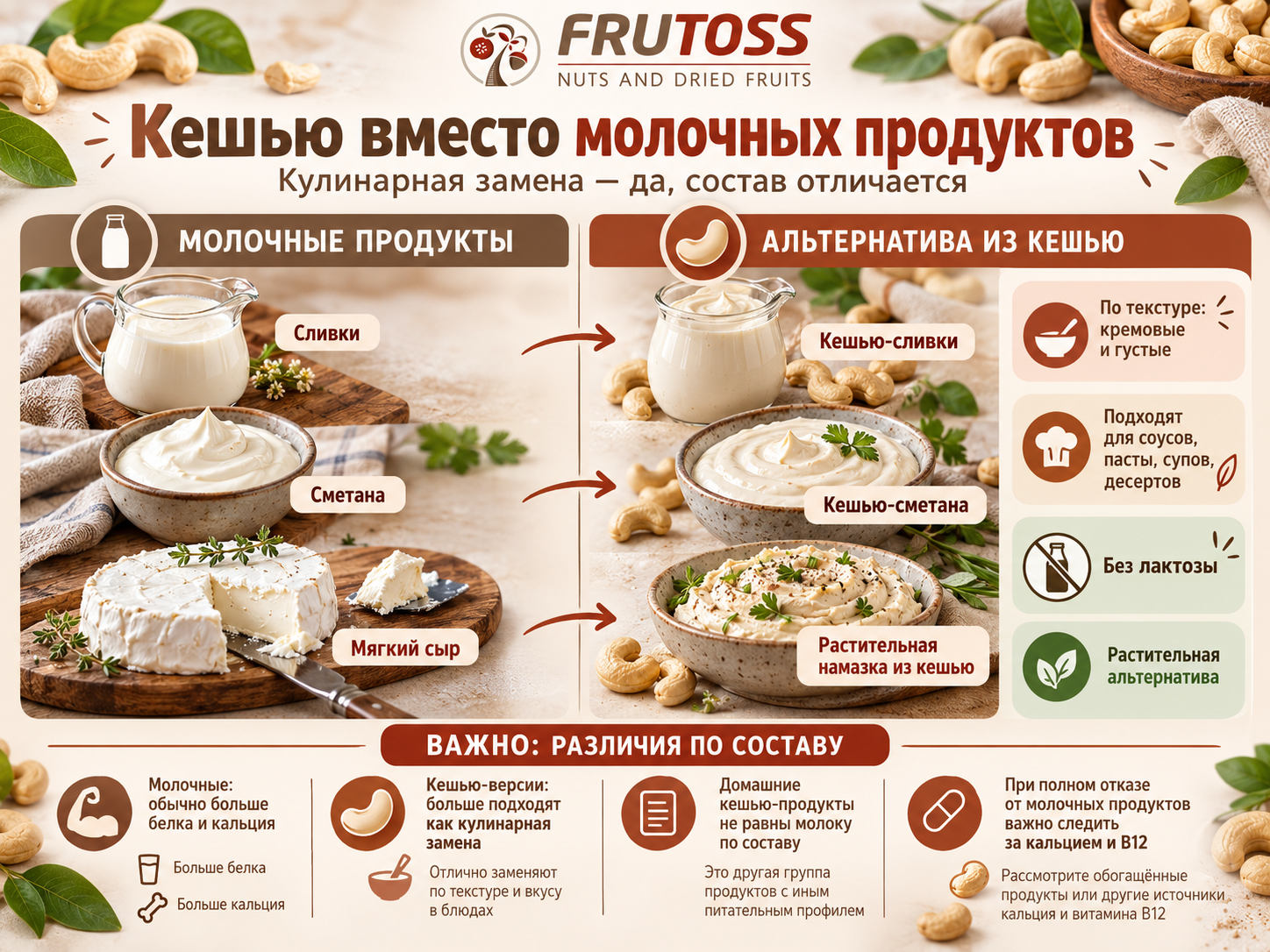 Кешью как замена молочным продуктам сливкам сметане и мягкому сыру